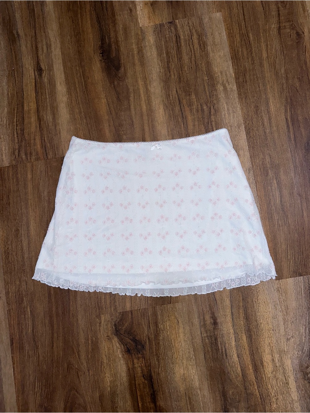 Garage White Mini Slip Skirt with Pink Floral Print